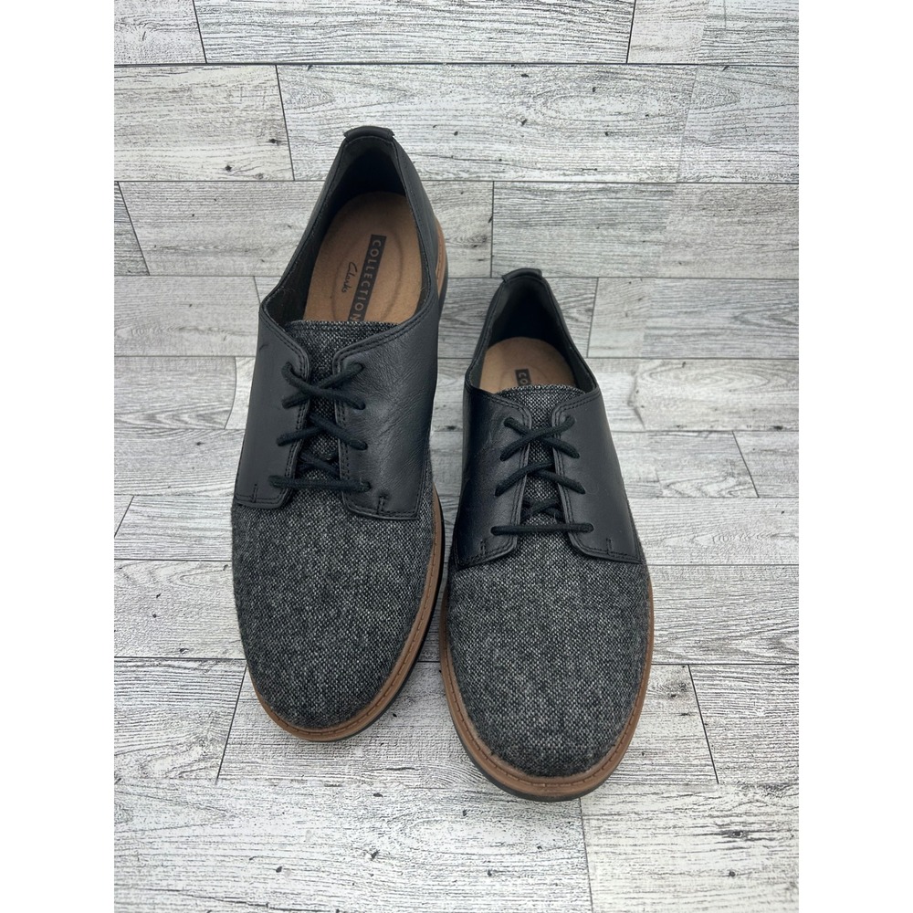 Clarks Collection Black Leather Grey Tweed Lace Up Oxford Shoes Women Size 8M
